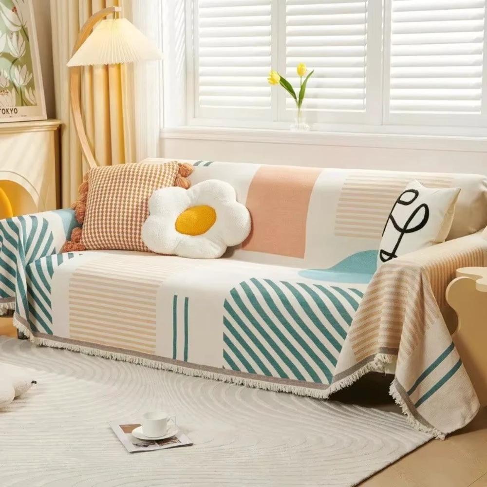Meringue Chenille Geometry Sofa Cover by Casa & Beyond