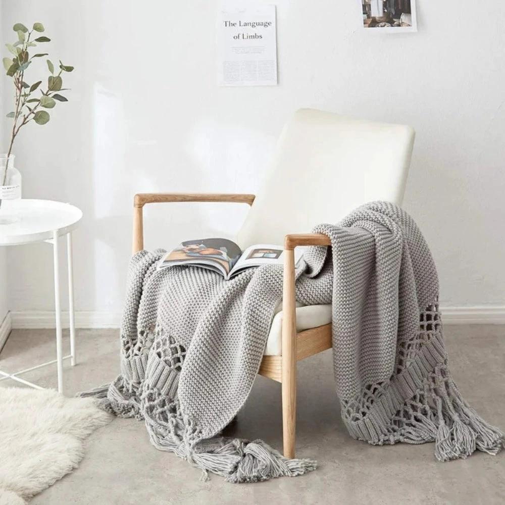 Snug Knit Woven Tassel Blanket by Casa & Beyond