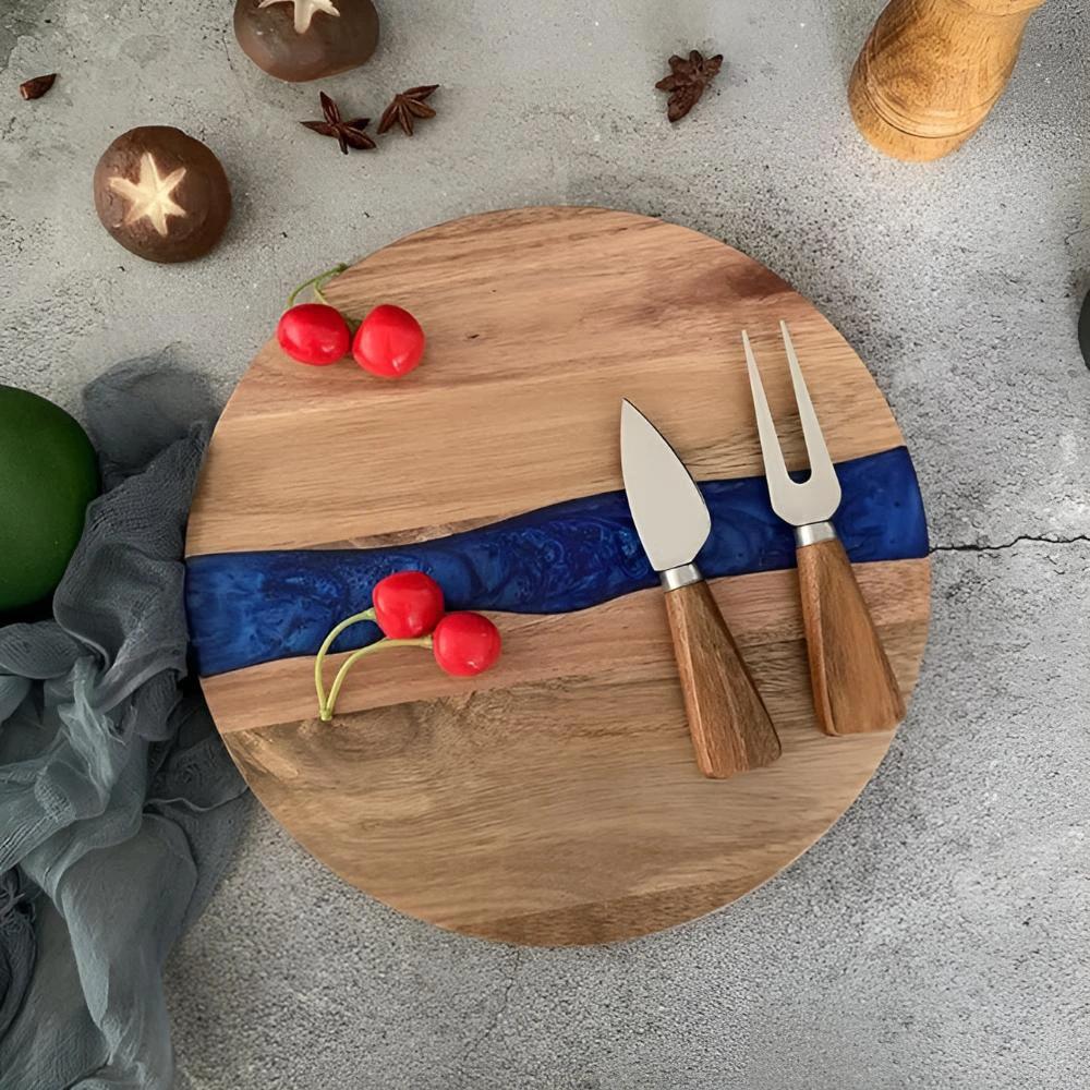 Artisan Epoxy Round Wood Chopping Board by Casa & Beyond