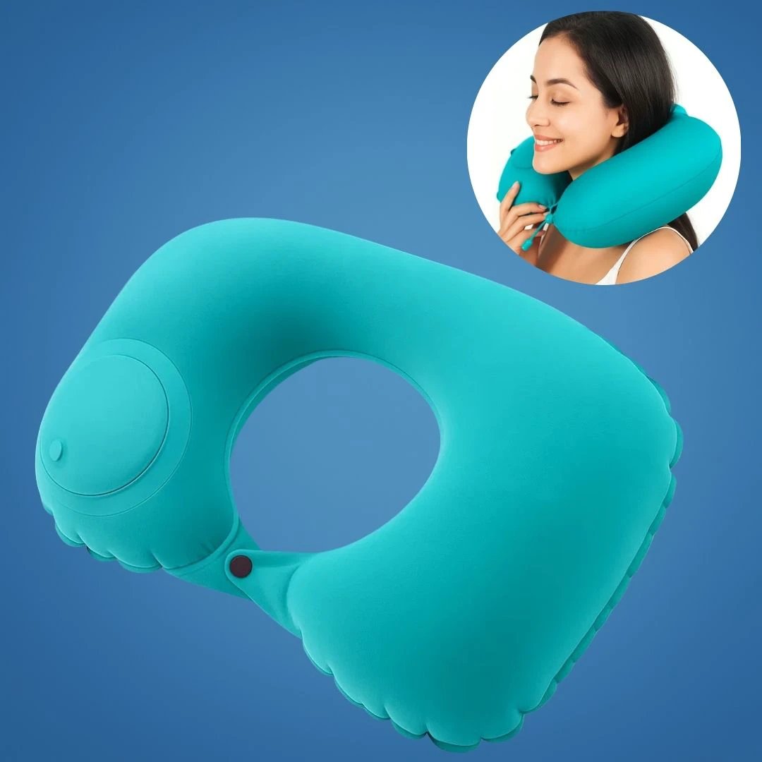 TravelThrive | Inflatable Travel Neck Pillow – Adjustable Firmness – Soft Velvet Cover – Neck Pain Relief – Compact for All Journeys Bowlift by Bowlift