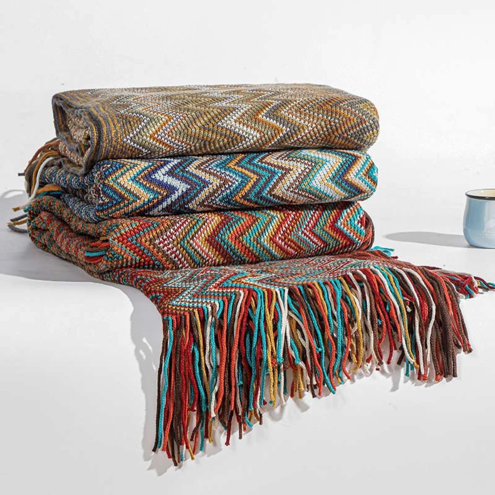 Multicolor Zigzag Tasseled Knit Throw by Casa & Beyond