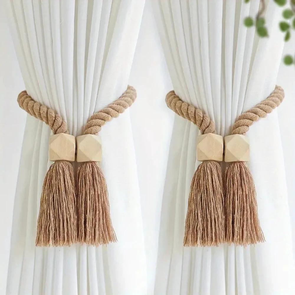 Wooden Bead Tassel Curtain Tie Back | 2Pcs Set by Casa & Beyond