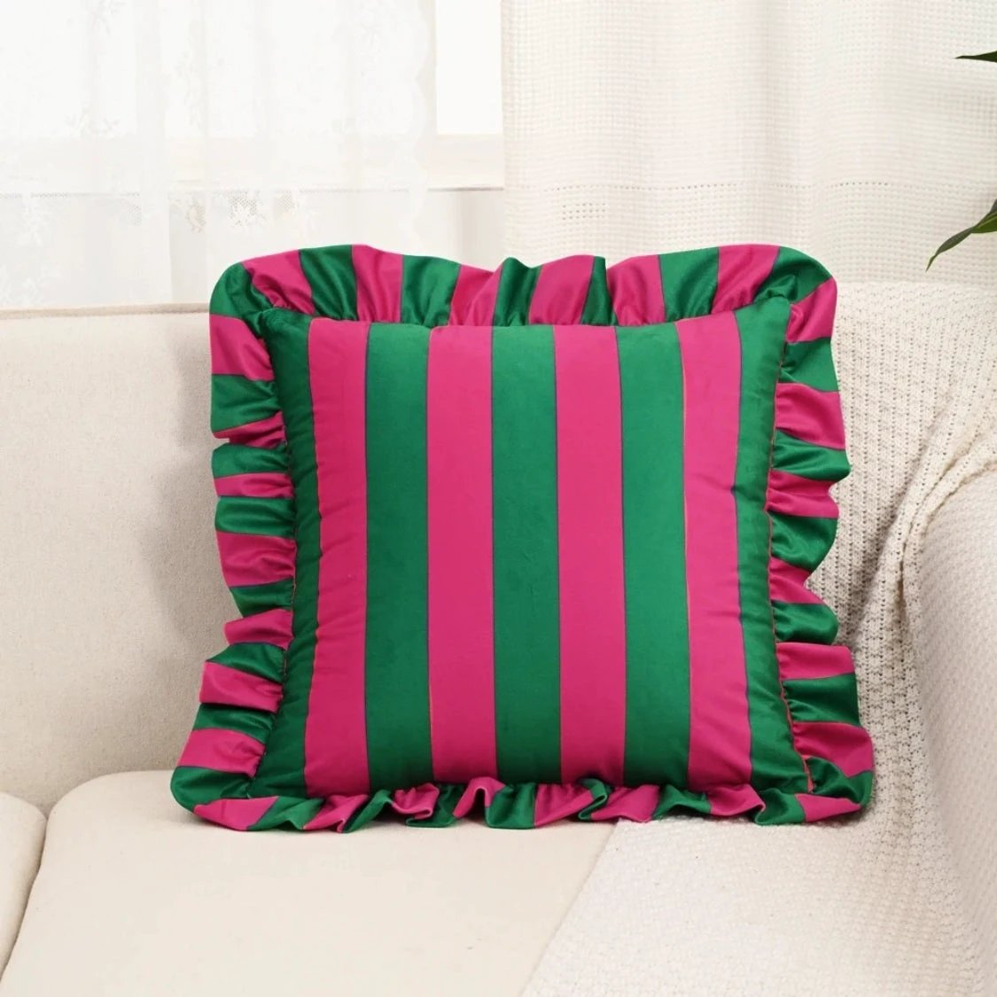 Retro Striped Ruffle Cushion Cover by Casa & Beyond