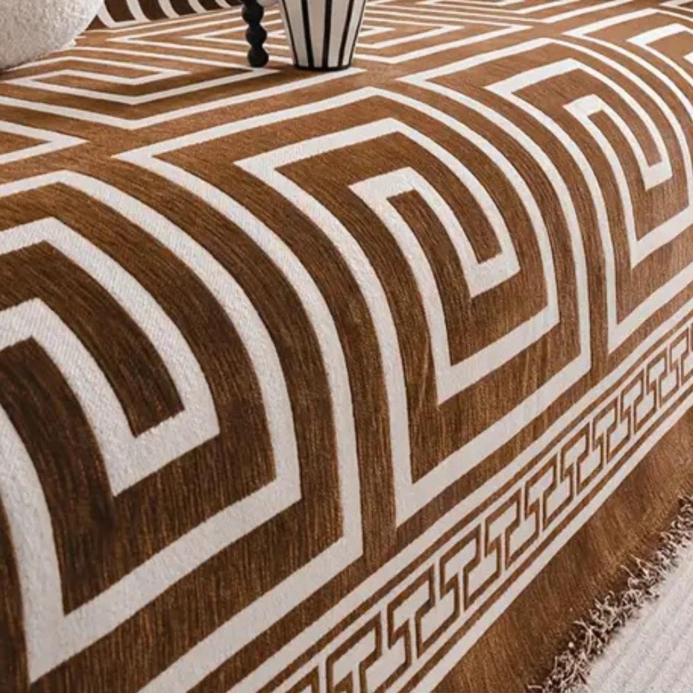 Meander Tassels Chenille Sofa Cover by Casa & Beyond