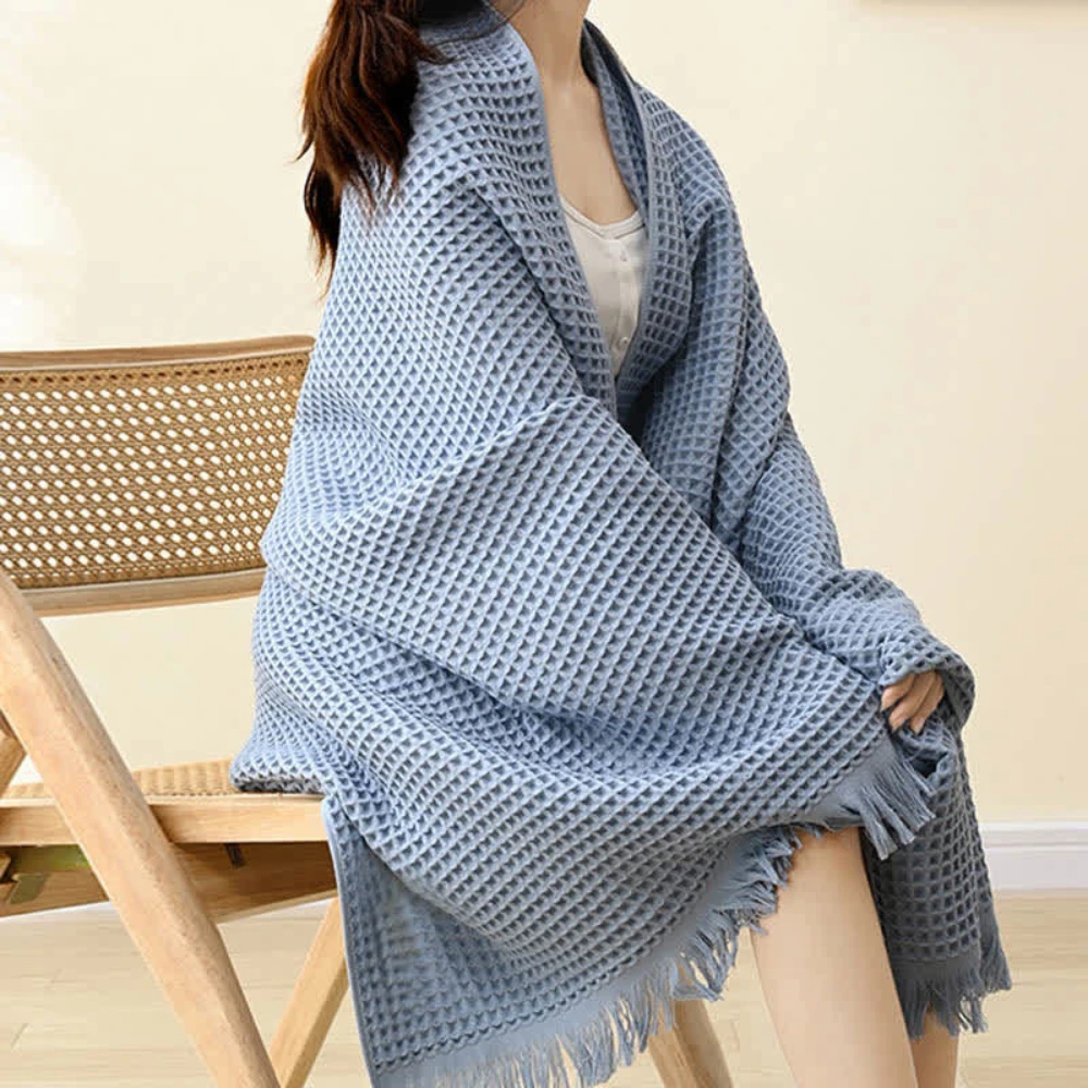Pure Cotton Waffle Shawl Bath Towel by Casa & Beyond