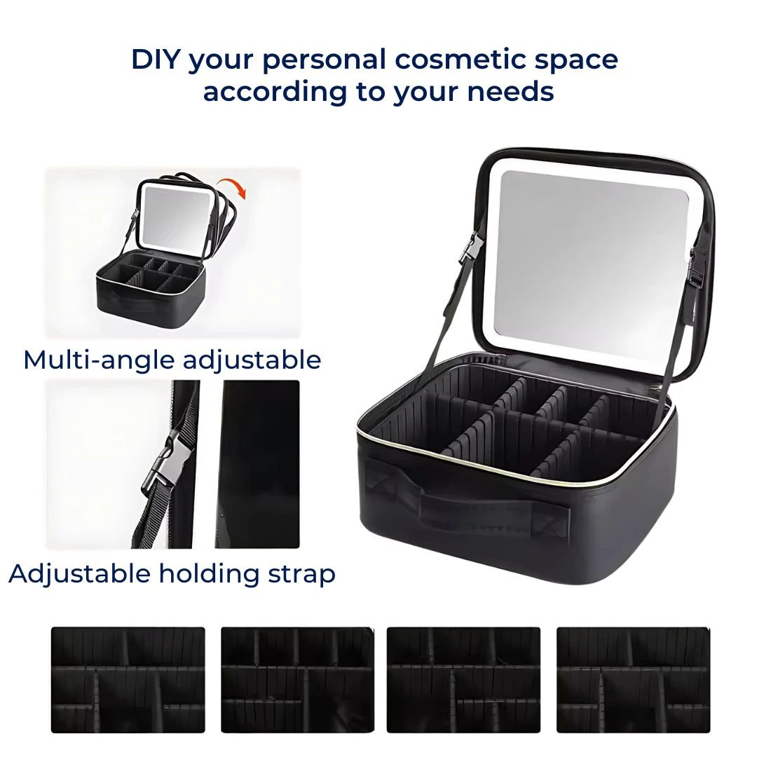 GlamOrganize | Makeup & Toiletry Bag - Cosmetic Organiser - LED Mirror - Compact Storage for Makeup and Skincare - Travel-Friendly Bowlift by Bowlift
