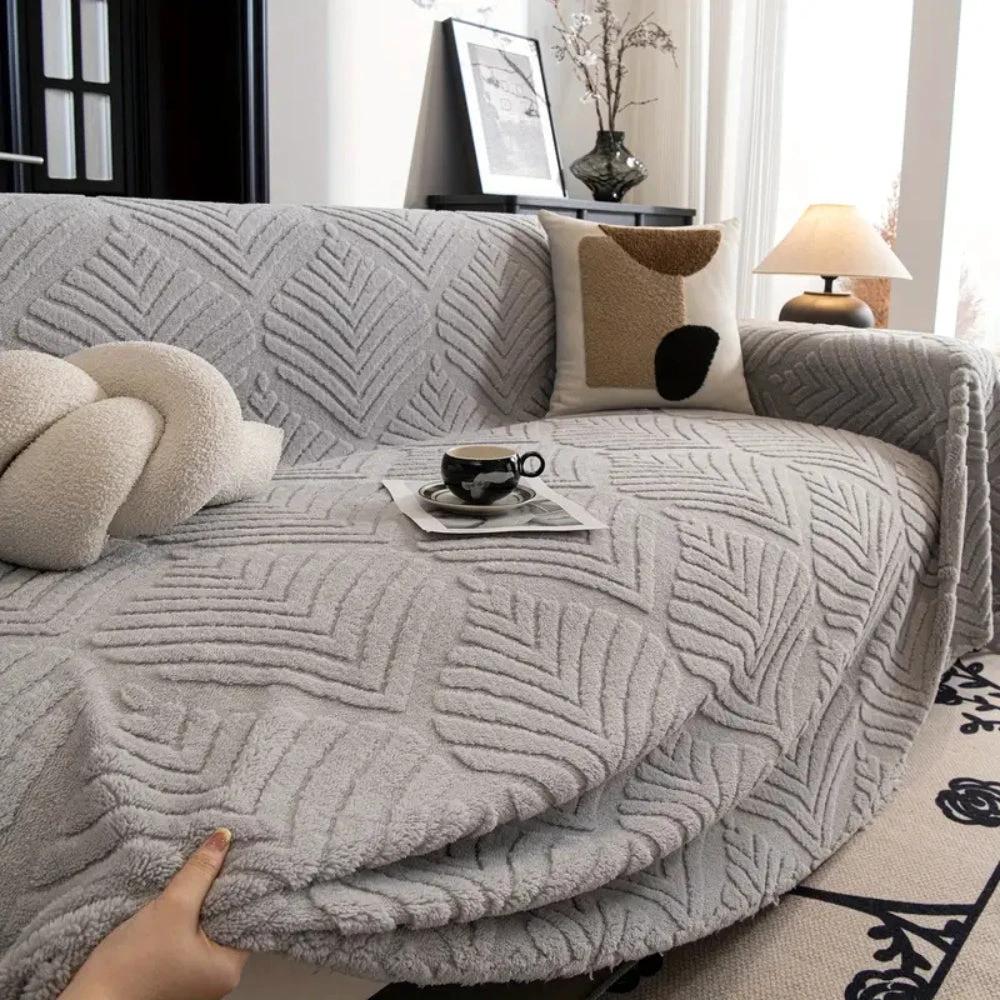 Herringbone Leaf Design Fleece Sofa Cover by Casa & Beyond