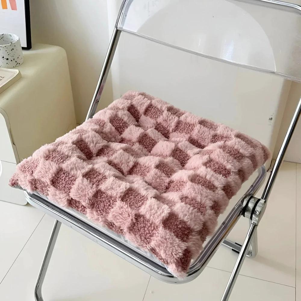 Fuzzy Checkered Fur Padded Cushion by Casa & Beyond