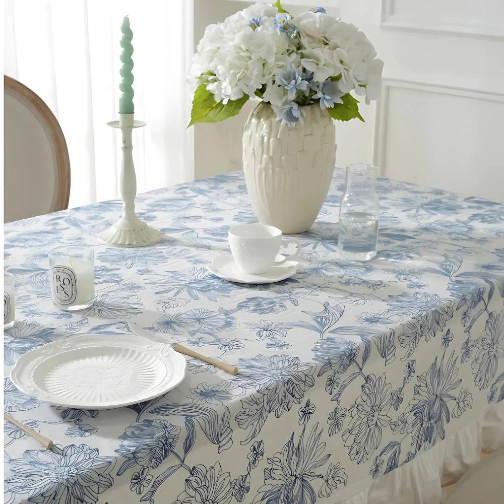 Delfina Blue Floral Lace Tablecloth by Casa & Beyond