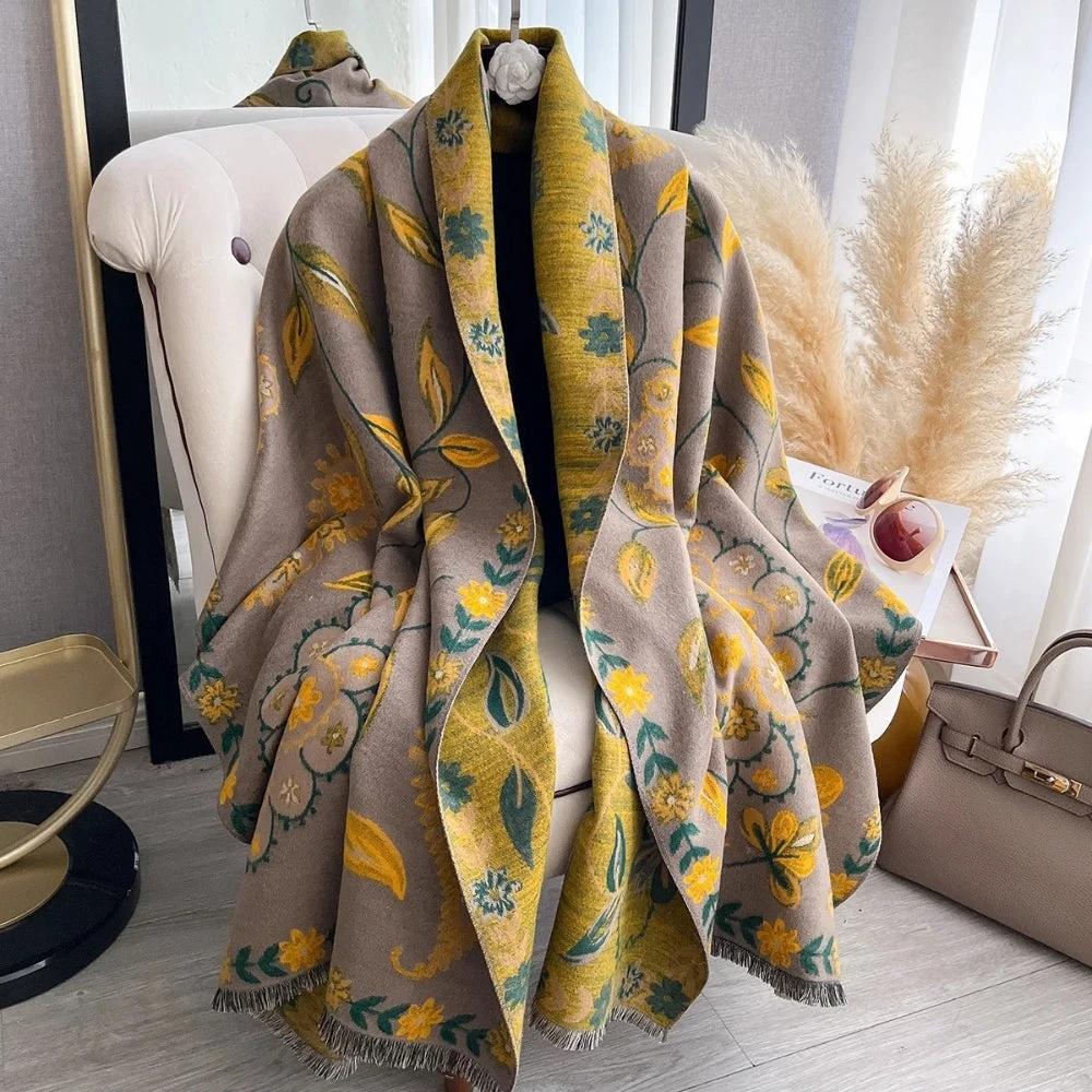 Elegant Double-Sided Floral Winter Shawl Scarf by Casa & Beyond