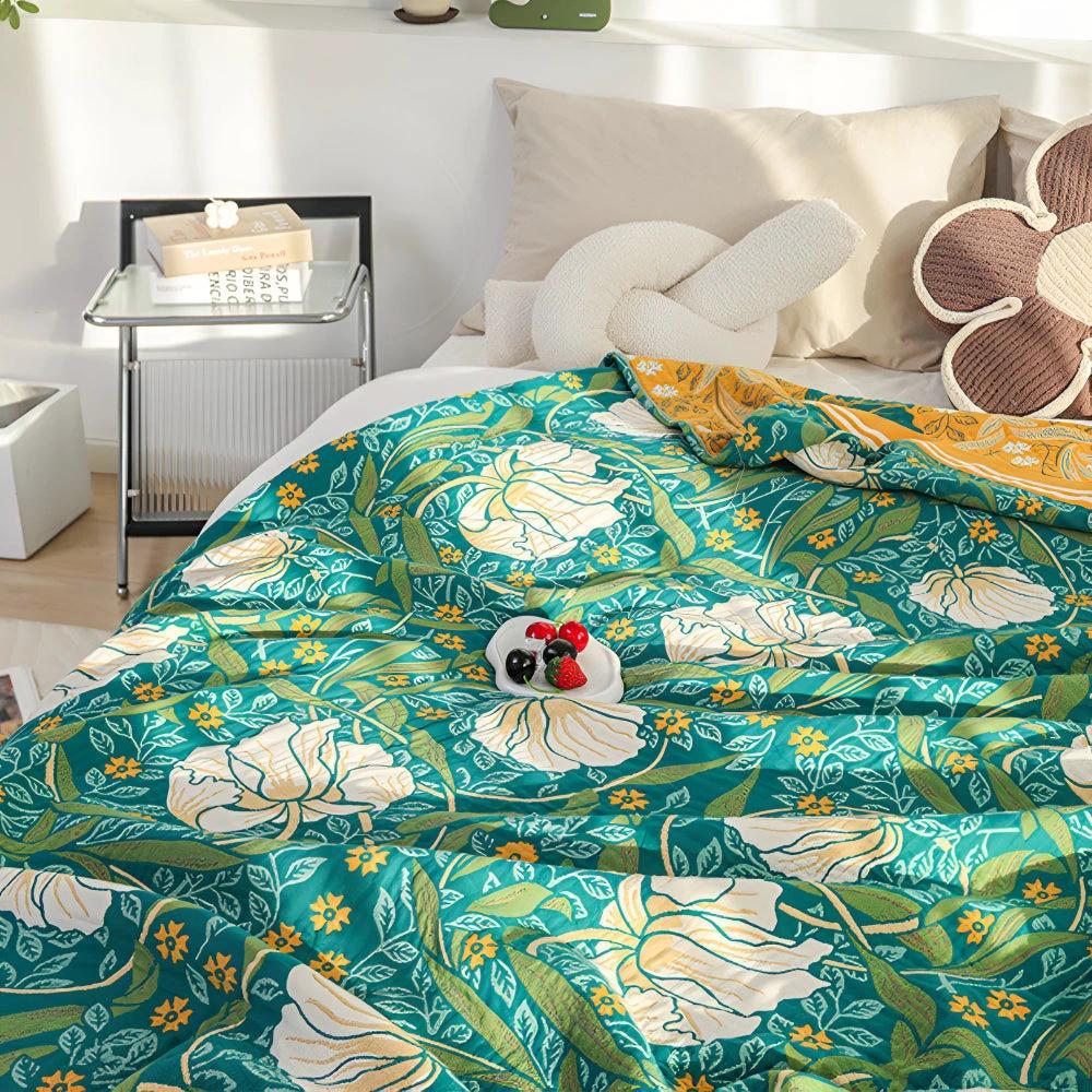 Green Botanical Bloom Cotton Blanket by Casa & Beyond