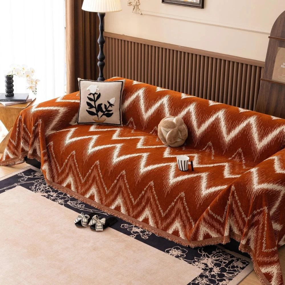 Ochre Streak Textured Sofa Cover by Casa & Beyond