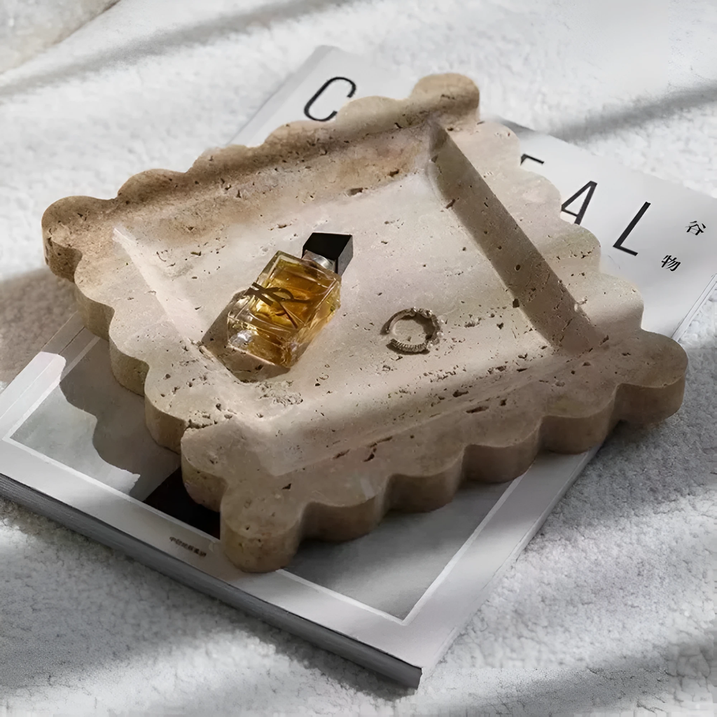 Scalloped Marble Travertine Jewellery Tray by Casa & Beyond