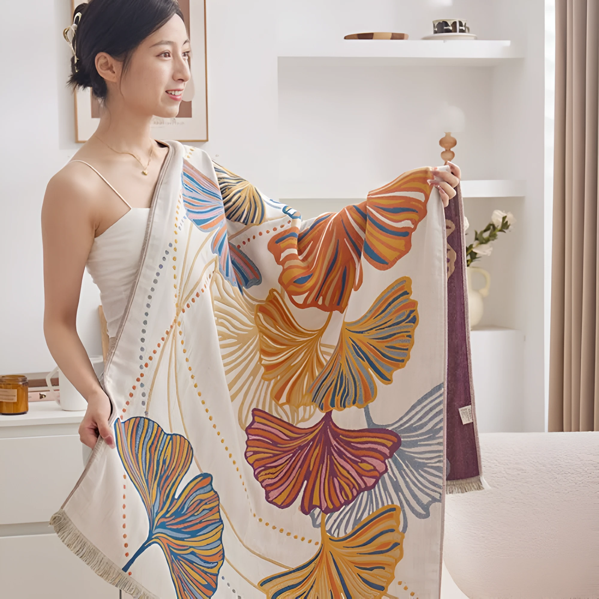 Absorbent Ginkgo Leaf Bath Towel by Casa & Beyond