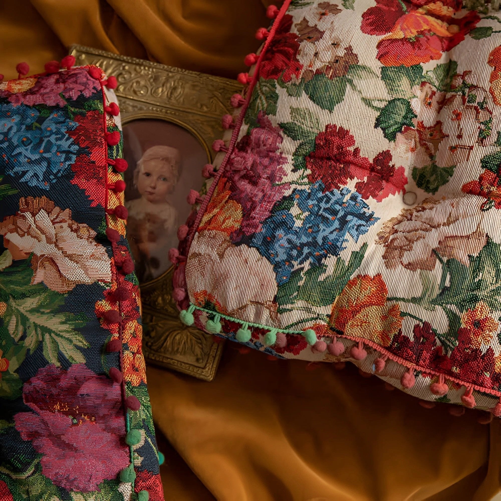 Retro Floral Bohemian Tassel Cushion by Casa & Beyond