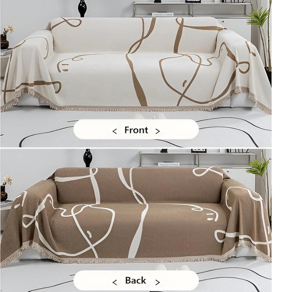 Abstract Line Reversible Chenille Sofa Cover by Casa & Beyond