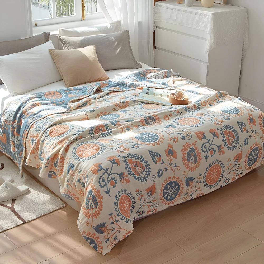 Rustic Floral Cotton Reversible Blanket by Casa & Beyond