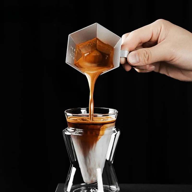 Prism Espresso Measuring Cup Aluminum Dosing Cup with Wooden Handle by Bowlift