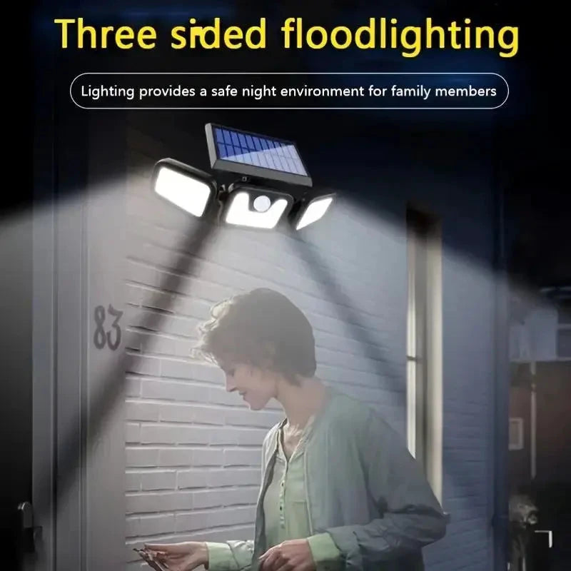Solar LED Floodlight with Motion Sensor – 3-Head Outdoor Security Lighting for Garden, Driveway & Garage by BowLift