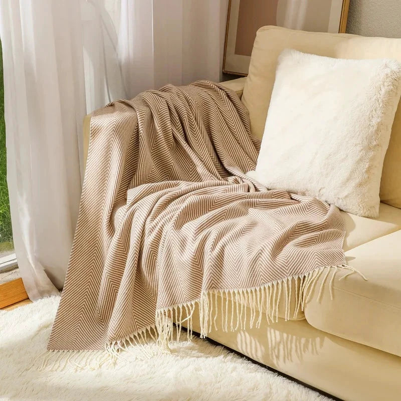 100% Cotton Luxury Herringbone Large Sofa Bed Throw Blanket Fringed Tweed Soft Bowlift by Bowlift