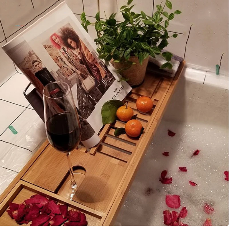 Premium Bamboo Extendable Bathtub Tray Bowlift by Bowlift