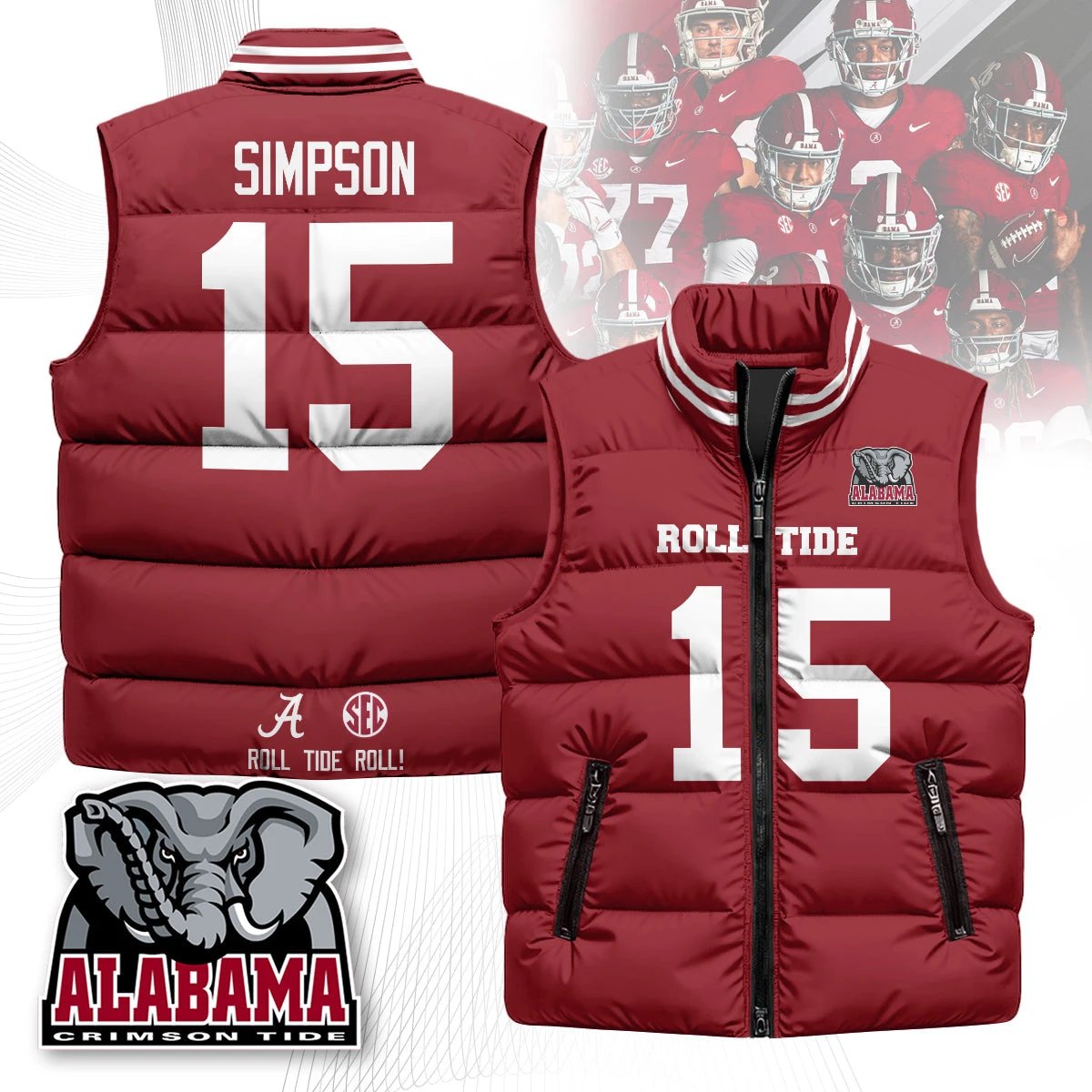 Alabama Crimson Tide Unisex Puffer Vest by Alabama Crimson Tide
