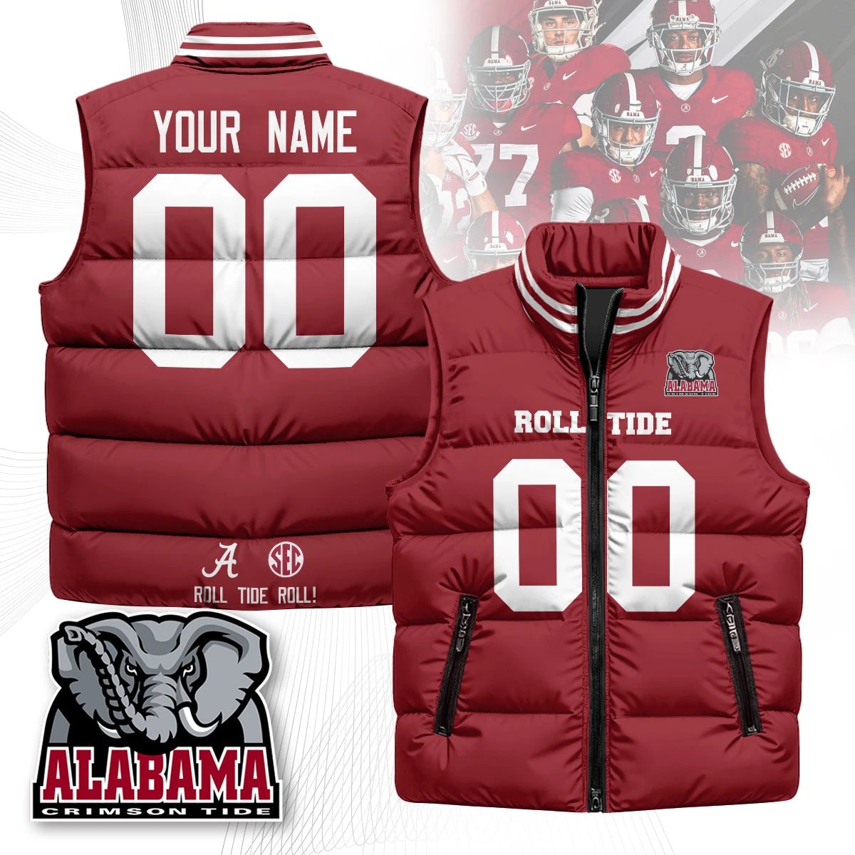 Personalized Alabama Crimson Tide Unisex Puffer Vest by Alabama Crimson Tide