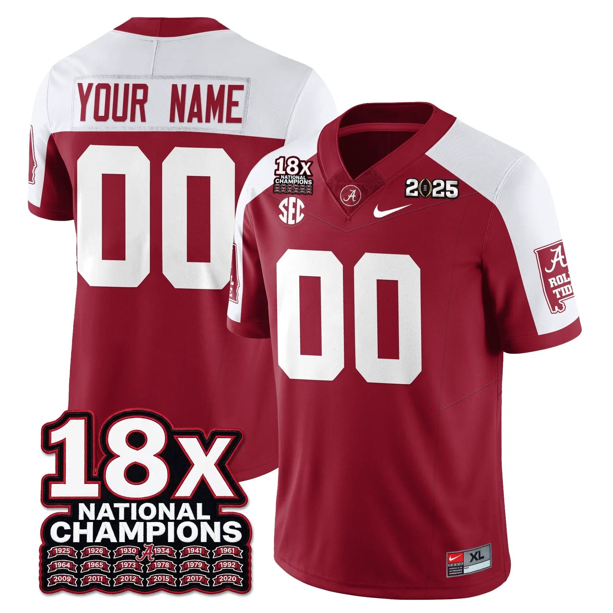 Custom BAMA 18x-Time National Champions Vapor Limited Football Jersey by Alabama Crimson Tide