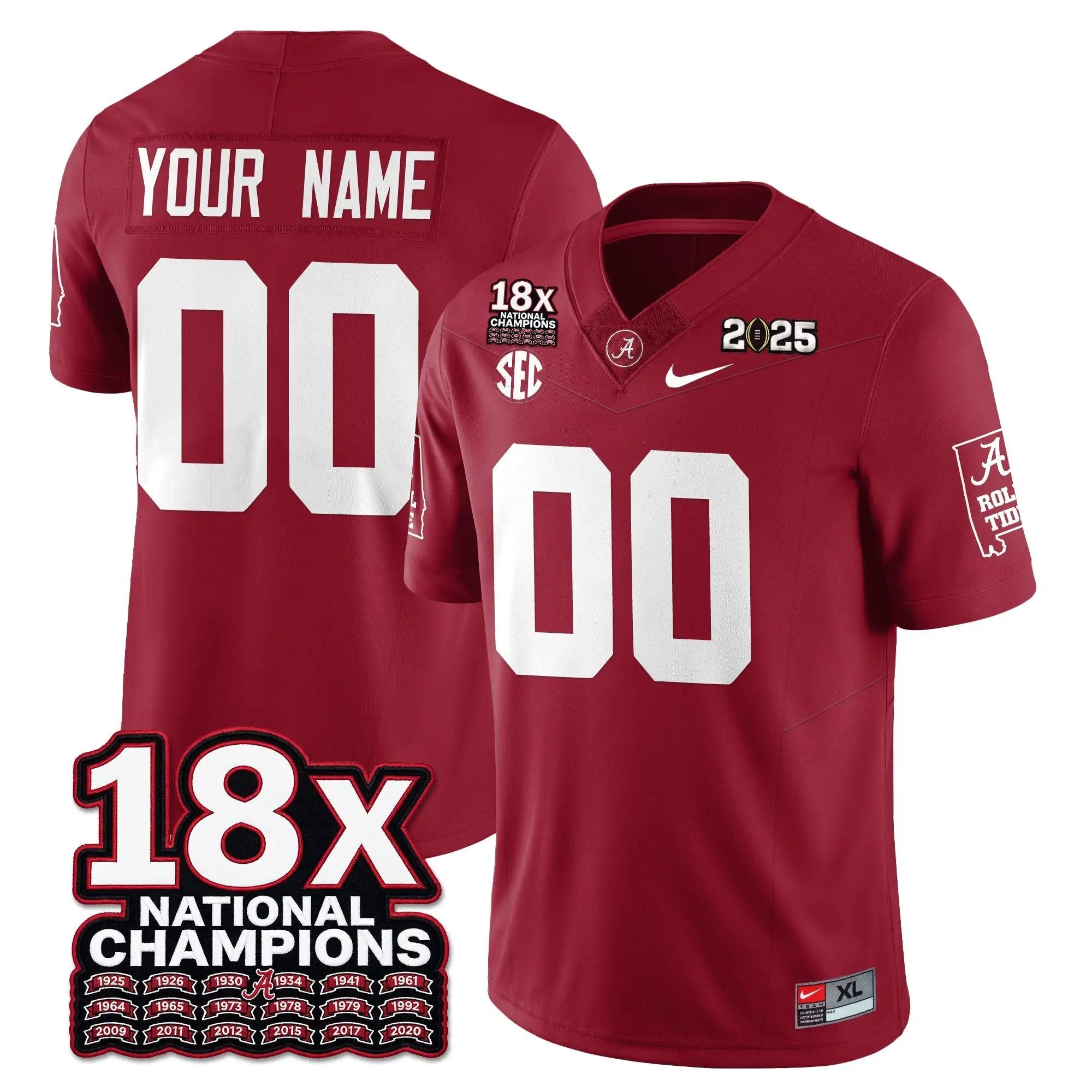 Custom BAMA 18x-Time National Champions Vapor Limited Football Jersey by Alabama Crimson Tide