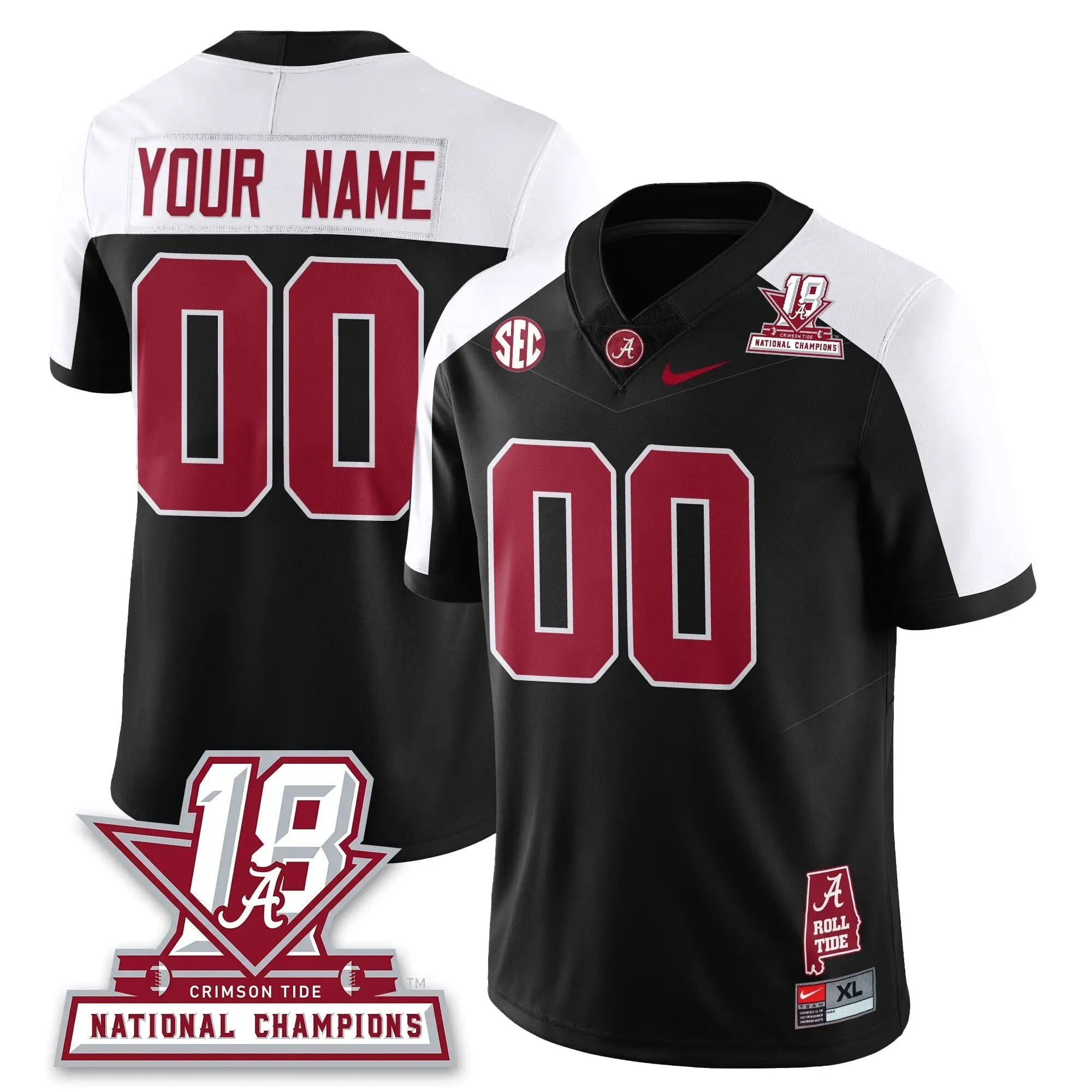 Custom BAMA 18x-Time National Champions Vapor Limited Jersey by Alabama Crimson Tide