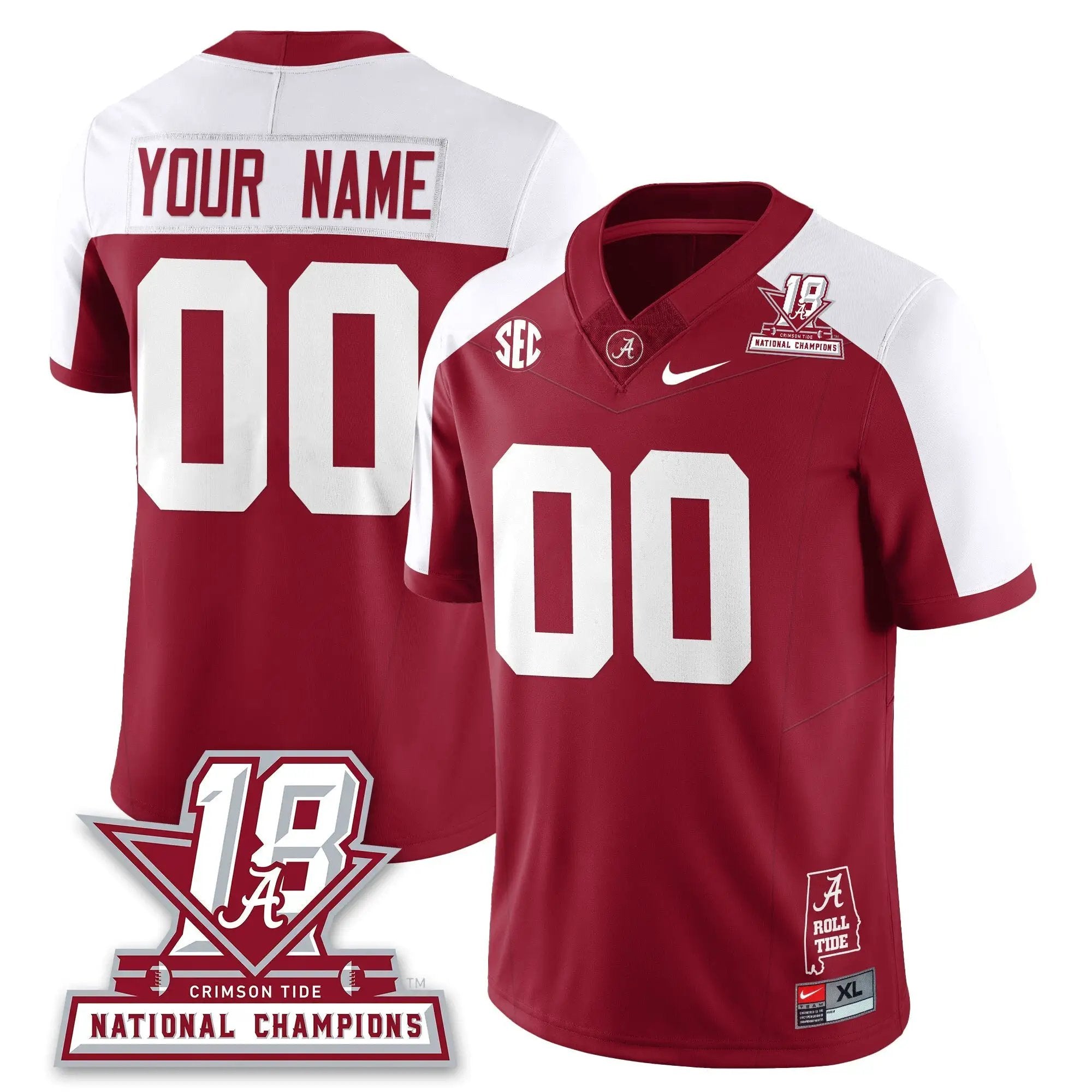 Custom BAMA 18x-Time National Champions Vapor Limited Jersey by Alabama Crimson Tide