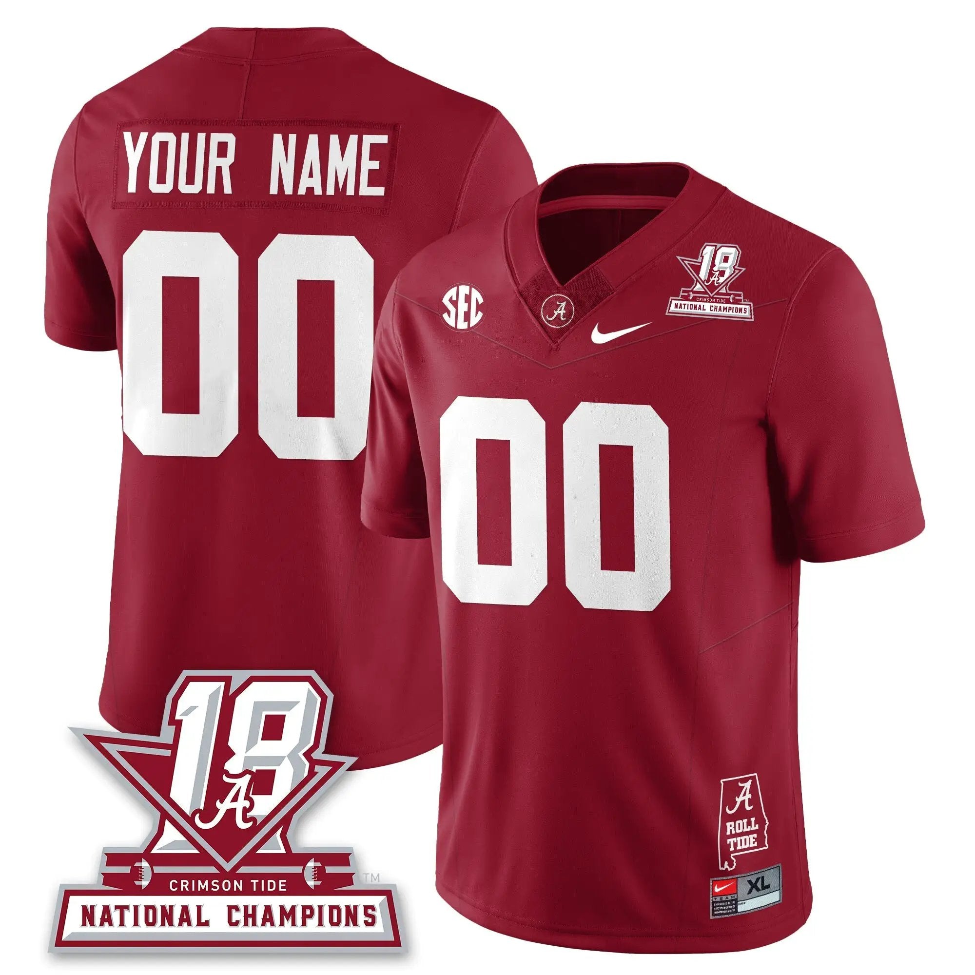 Custom BAMA 18x-Time National Champions Vapor Limited Jersey by Alabama Crimson Tide