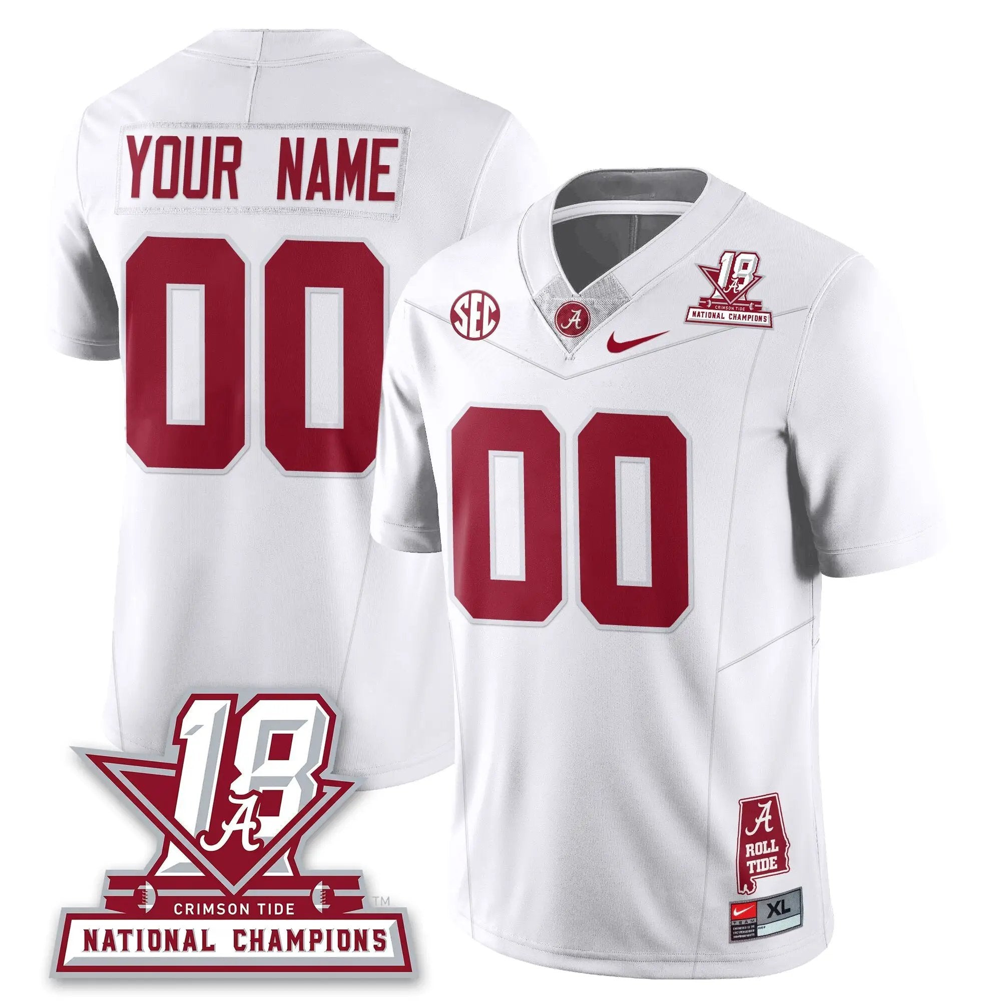 Custom BAMA 18x-Time National Champions Vapor Limited Jersey by Alabama Crimson Tide