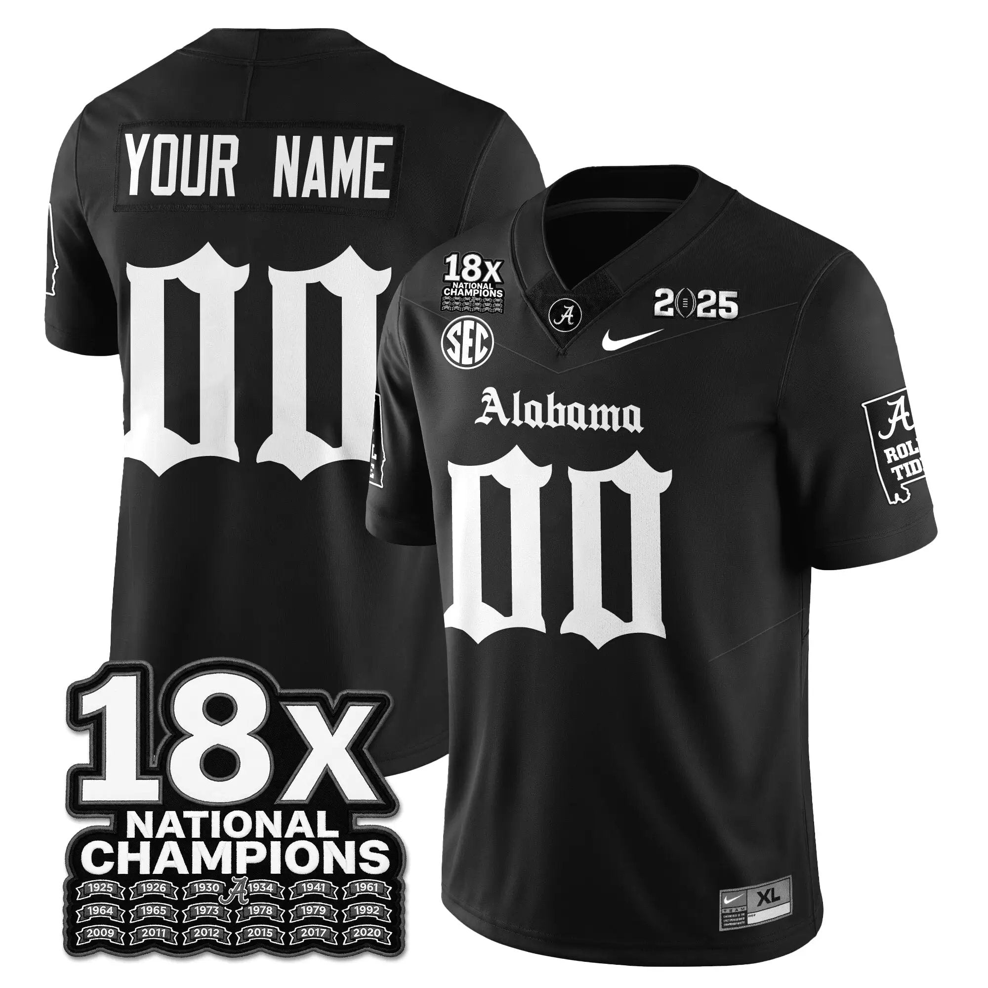 Custom BAMA 18x-Time National Champions Gothic Vapor Limited Jersey by Alabama Crimson Tide