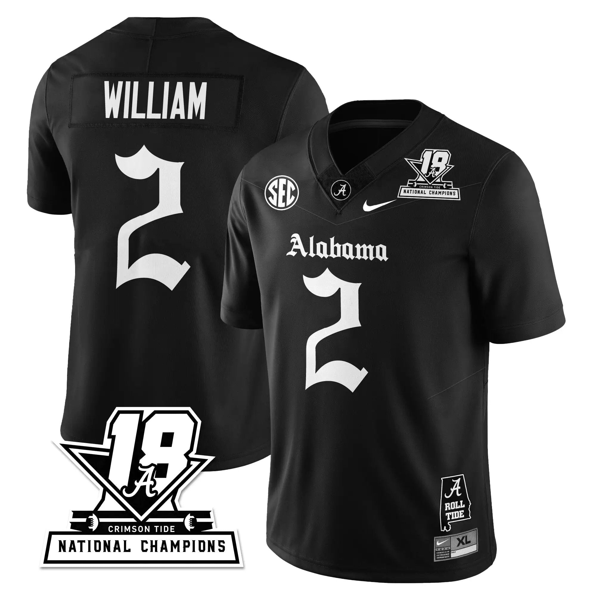 BAMA 18x-Time National Champions Gothic Vapor Limited Jersey by Alabama Crimson Tide