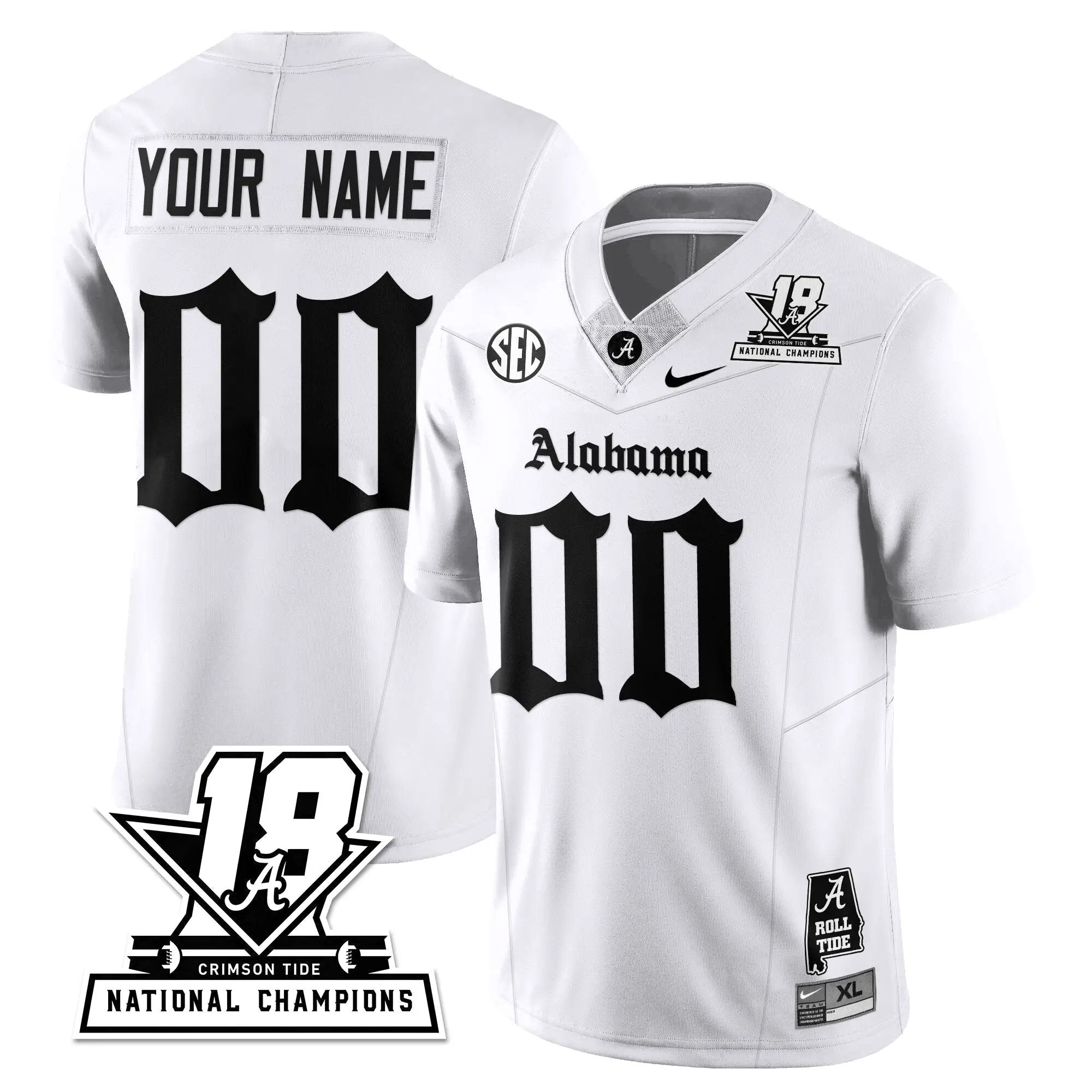 BAMA 18x-Time National Champions Gothic Vapor Limited Custom Jersey by Alabama Crimson Tide