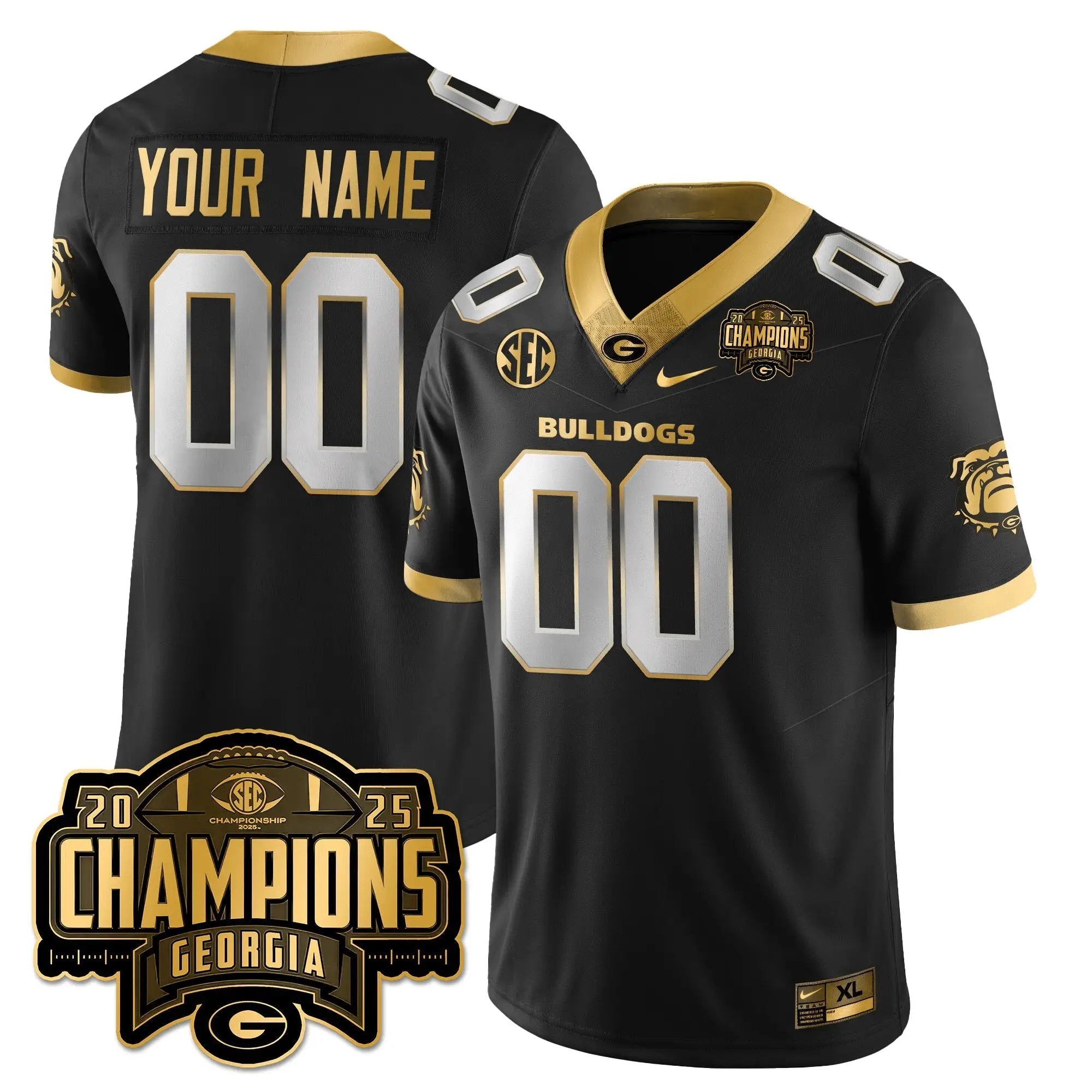Custom UGA Vapor Limited Gold Jersey - SEC Football Champions by Georgia Bulldogs