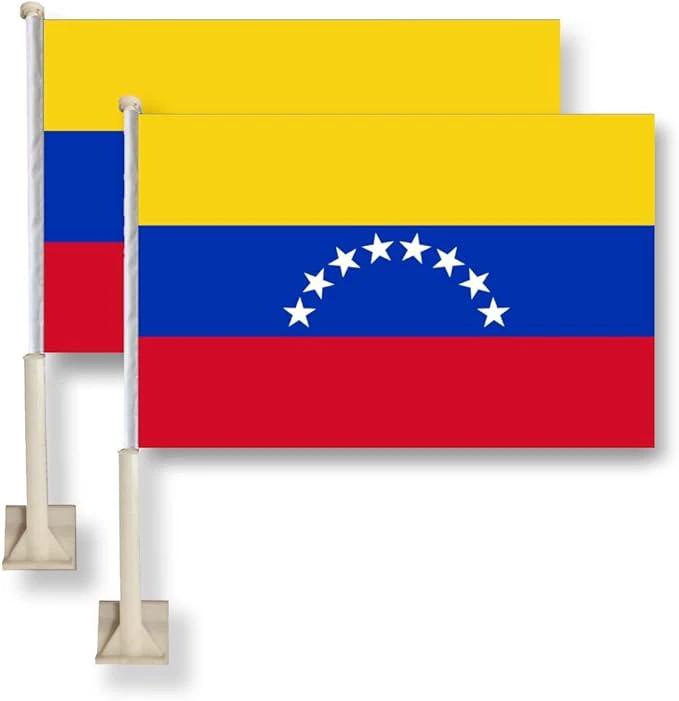 Car Window Flag of Venezuela 11X18 Inch(28x46cm) 100% Polyester, Strong White Flagpole by flagsshop