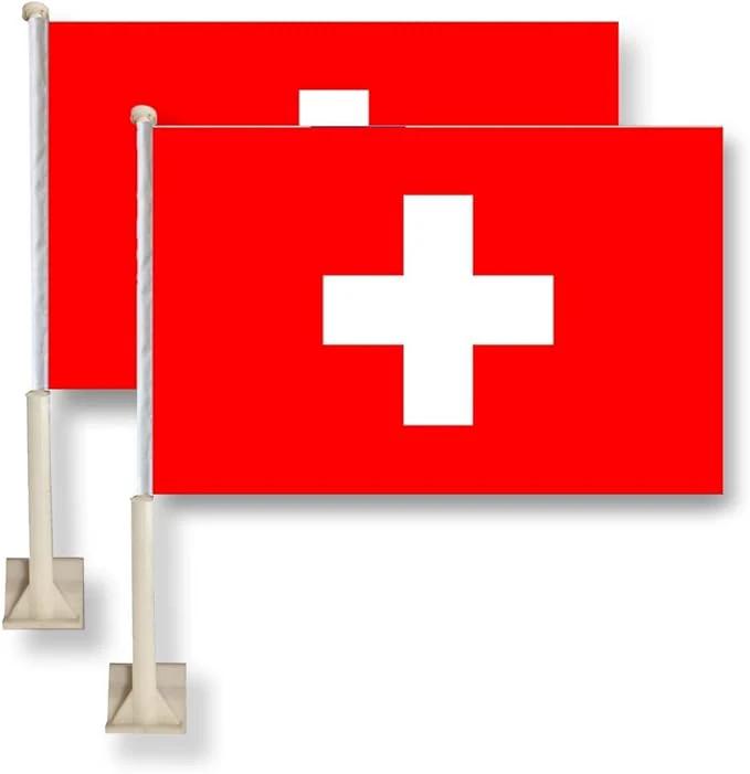 Switzerland Car Window Flag 11X16Inch(28x40cm) 100% Polyester, Strong White Flagpole by flagsshop