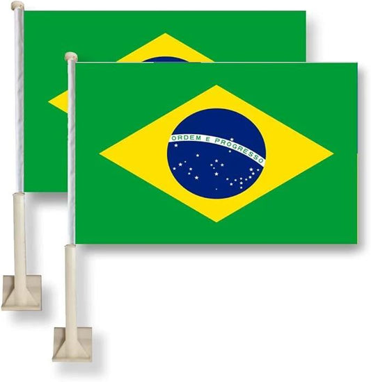 Brazil Car Window Flag 11X16Inch(28x40cm) 100% Polyester, Strong White Flagpole by flagsshop