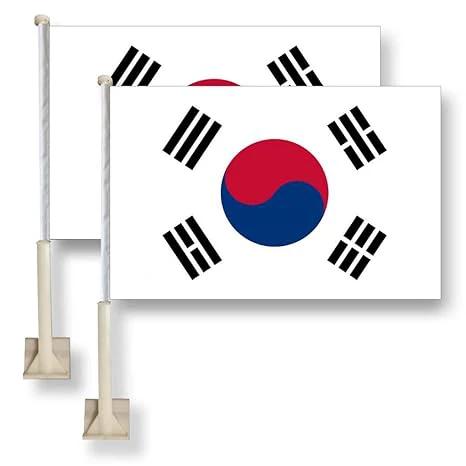 South Korea Car Window Flag 11X16Inch(28x40cm) 100% Polyester, Strong White Flagpole by flagsshop