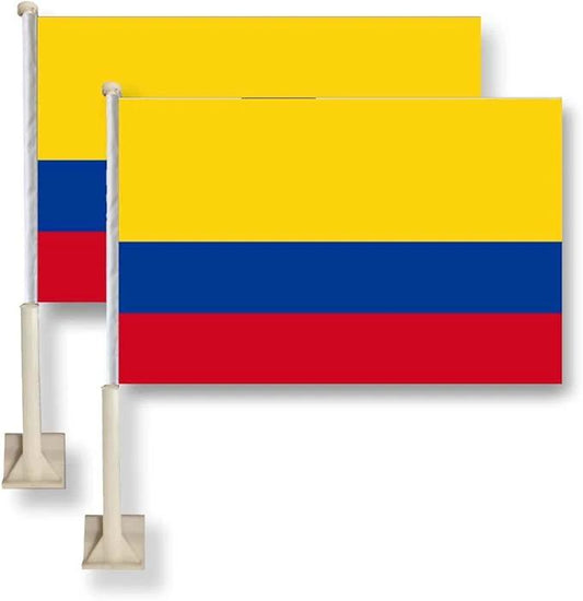 Colombian Flag Car Window Flag of Colombia 11X18 Inch(28x46cm) 100% Polyester, Strong White Flagpole by flagsshop