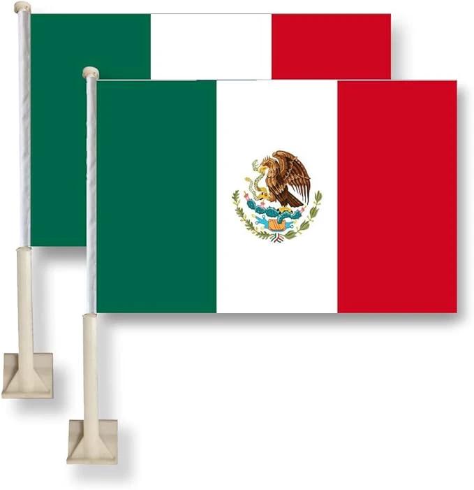 Mexico Car Window Flag 11X18 Inch(28x46cm) 100% Polyester, Strong White Flagpole by flagsshop