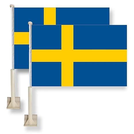 Sweden Car Window Flag 11X16Inch(28x40cm) 100% Polyester, Strong White Flagpole by flagsshop