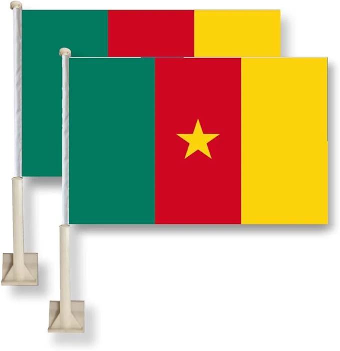 Cameroon Car Window Flag 11X16Inch(28x40cm) 100% Polyester, Strong White Flagpole by flagsshop