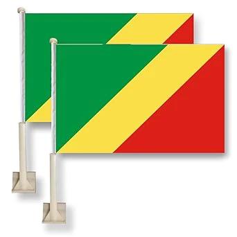 Republic of the Congo Car Window Flag 11X16Inch(28x40cm) 100% Polyester, Strong White Flagpole by flagsshop