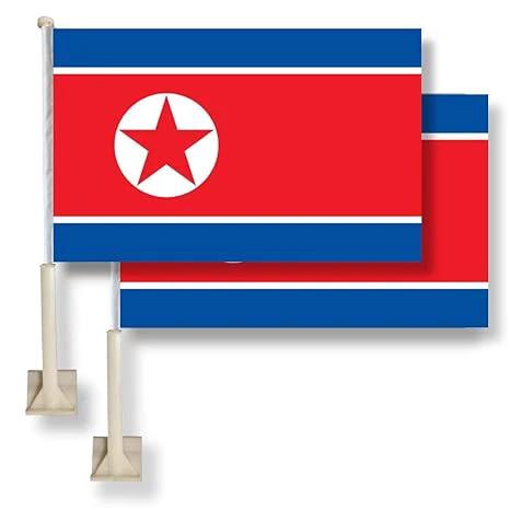 North Korea Flag Car Window Flag of North Korea 11X18 Inch(28x46 cm) 100% Polyester, Strong White Flagpole by flagsshop
