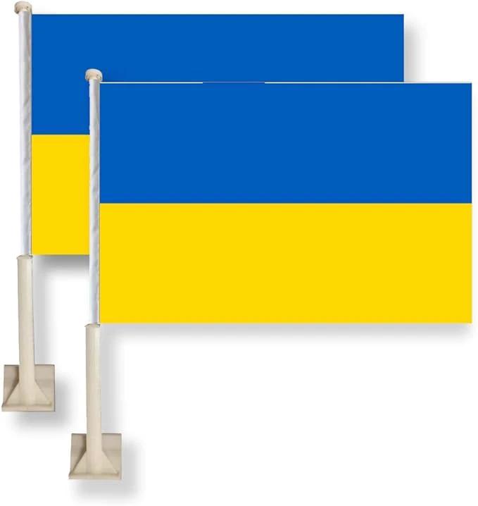 Ukraine Car Window Flag 11X16Inch(28x40cm) 100% Polyester, Strong White Flagpole by flagsshop