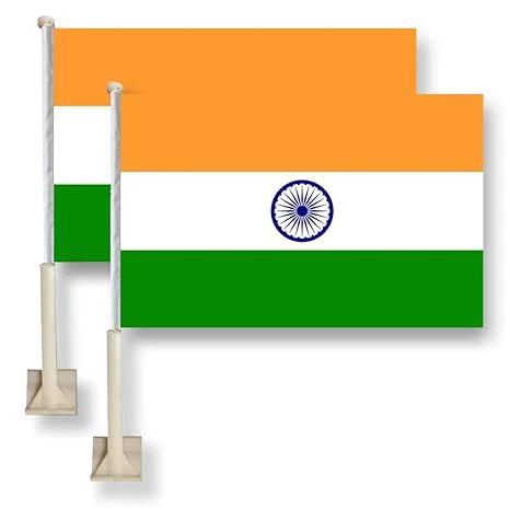 India Car Window Flag 11X16Inch(28x40cm) 100% Polyester, Strong White Flagpole by flagsshop