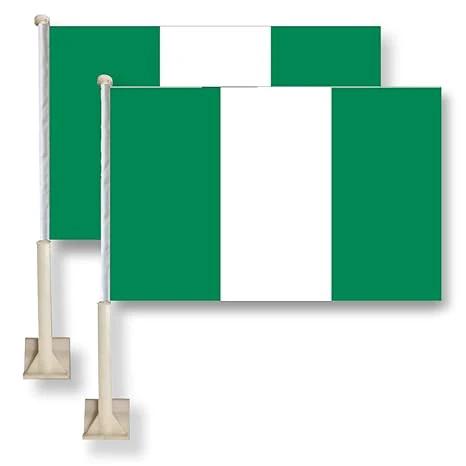 Nigerian Flag Car Window Flag of Nigerian 11X18 Inch(28x46cm) 100% Polyester, Strong White Flagpole by flagsshop